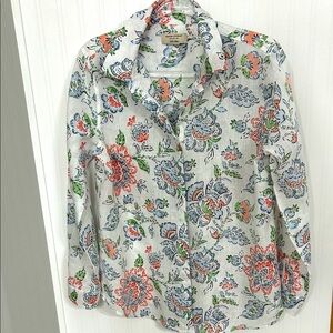 Martha Stewart White Linen Shirt with Floral Accents